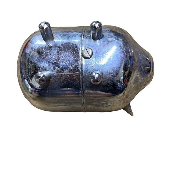 Silver Vintage Metal Tin Chrome Small Piggy Bank 4" - Picture 5 of 7